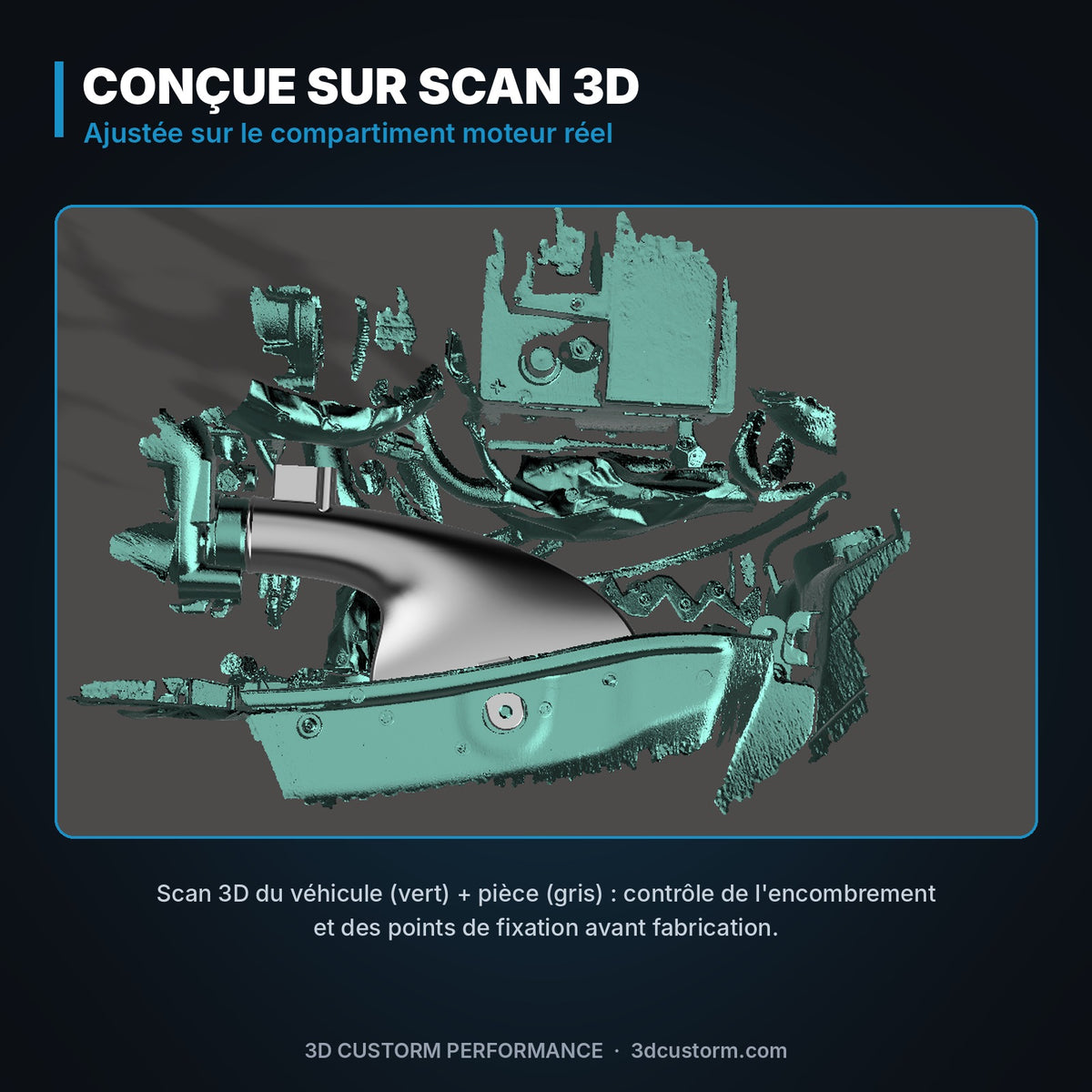 Écope d'admission Peugeot 208 BlueHDi 75 en ASA-CF, vue 3 – 3D Custorm