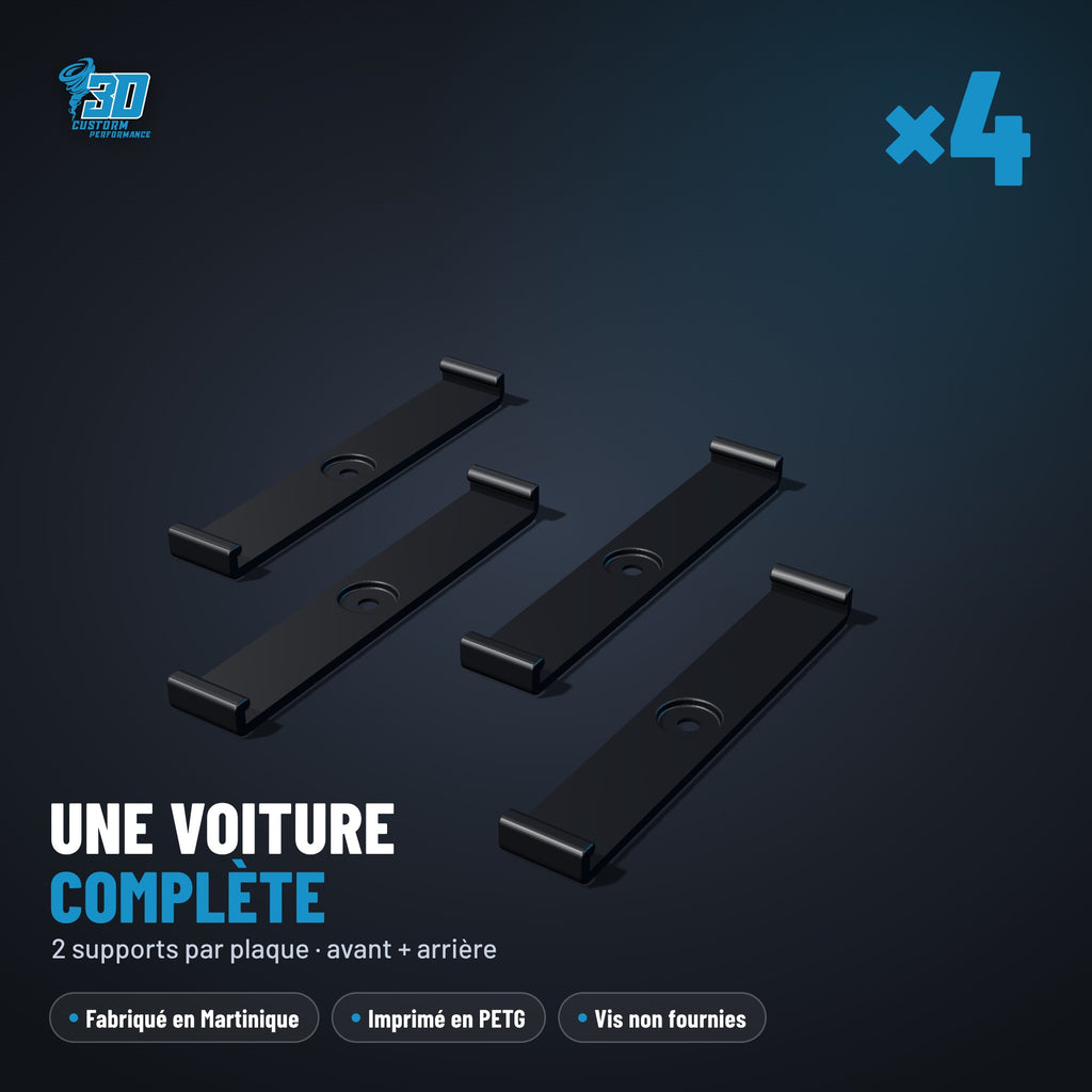 Pack de 4 supports de plaque d'immatriculation à clip en PETG noir