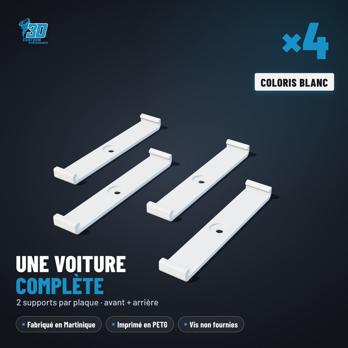 Pack de 4 supports de plaque d'immatriculation à clip, coloris blanc