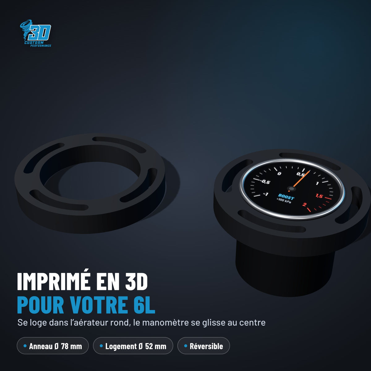 Support manomètre Seat Ibiza 6L seul et avec manomètre 52 mm